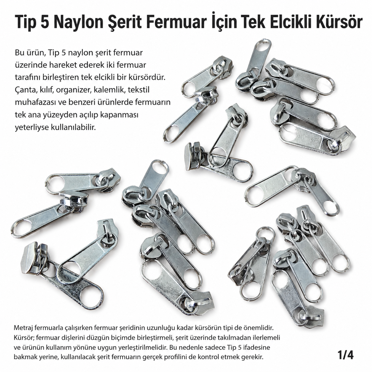 Naylon Fermuar Kürsörü Tip 5 Tek Elcikli – Nikel Zamak KRSTT5