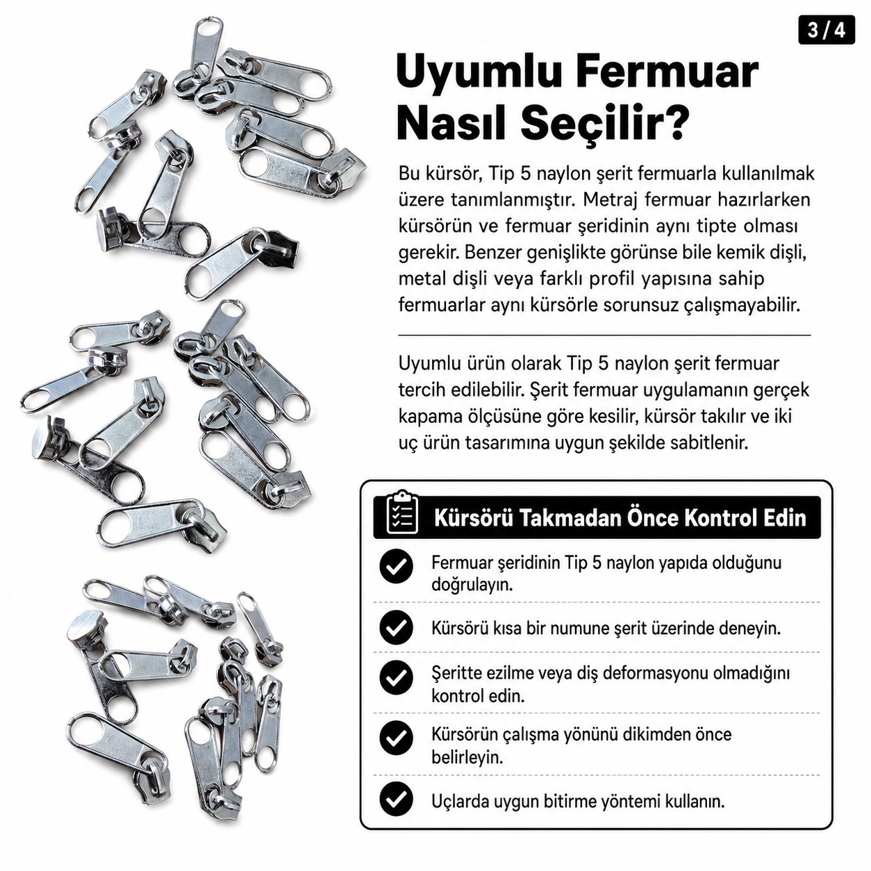 Naylon Fermuar Kürsörü Tip 5 Tek Elcikli – Nikel Zamak KRSTT5