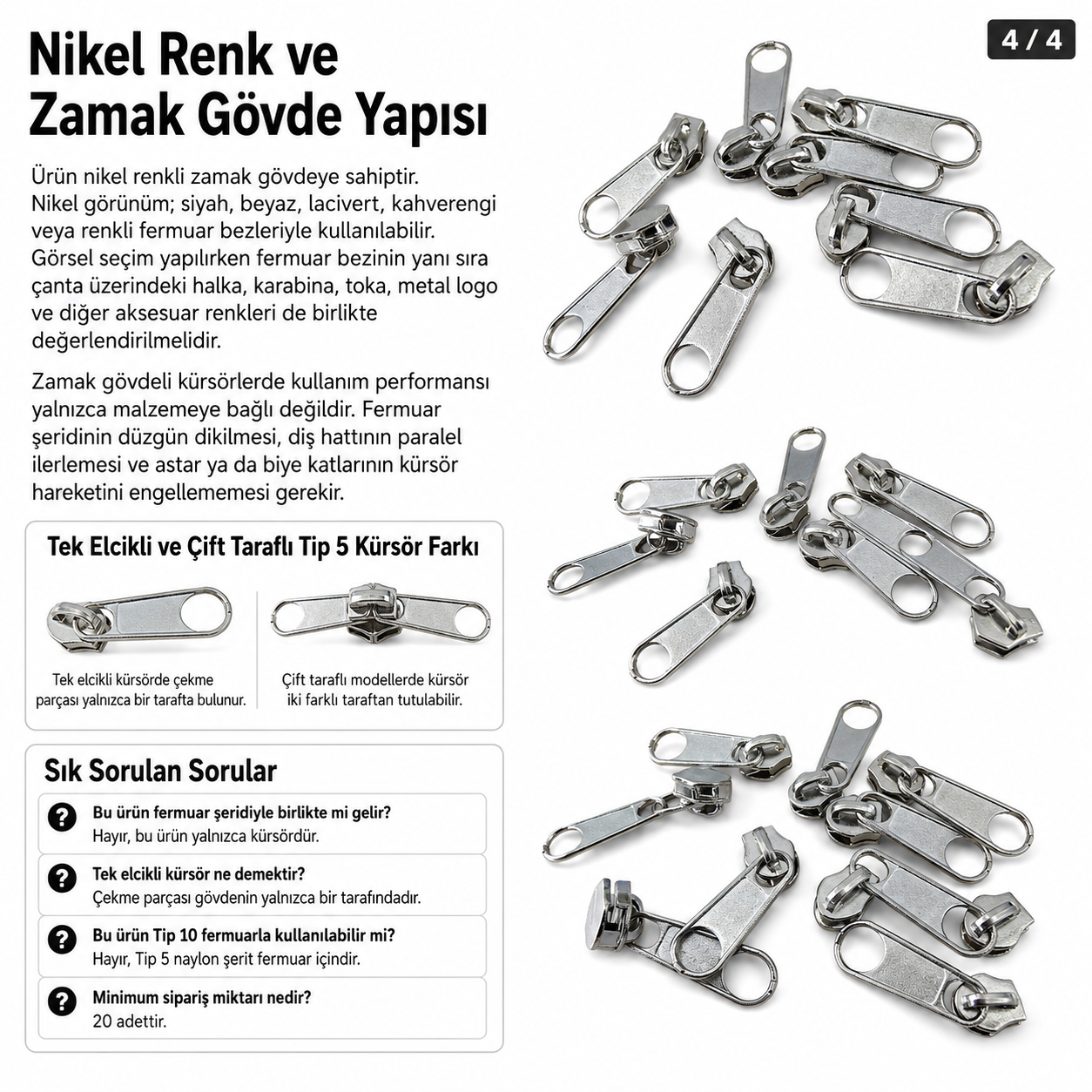 Naylon Fermuar Kürsörü Tip 5 Tek Elcikli – Nikel Zamak KRSTT5