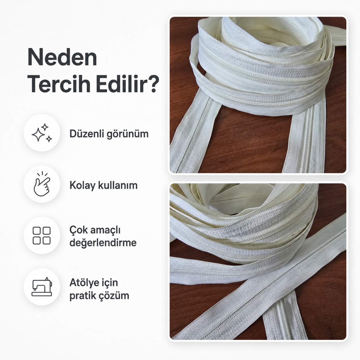 Durable and lightweight #3 nylon tape zipper, ideal for various textile products.