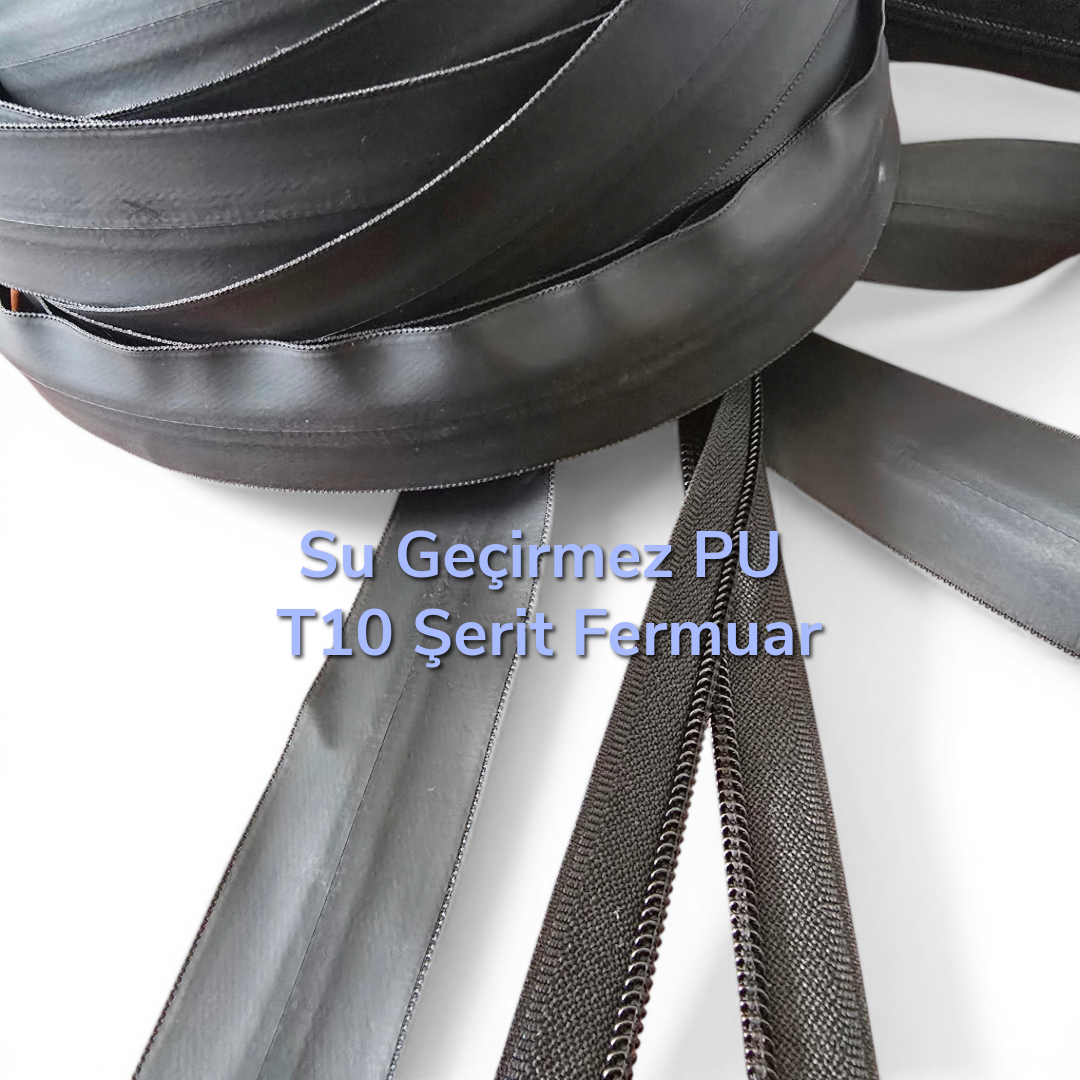 Su Geçirmez Şerit Fermuar PU T 10, açık hava aktiviteleri için ideal, dayanıklı ve esnek yapıda.