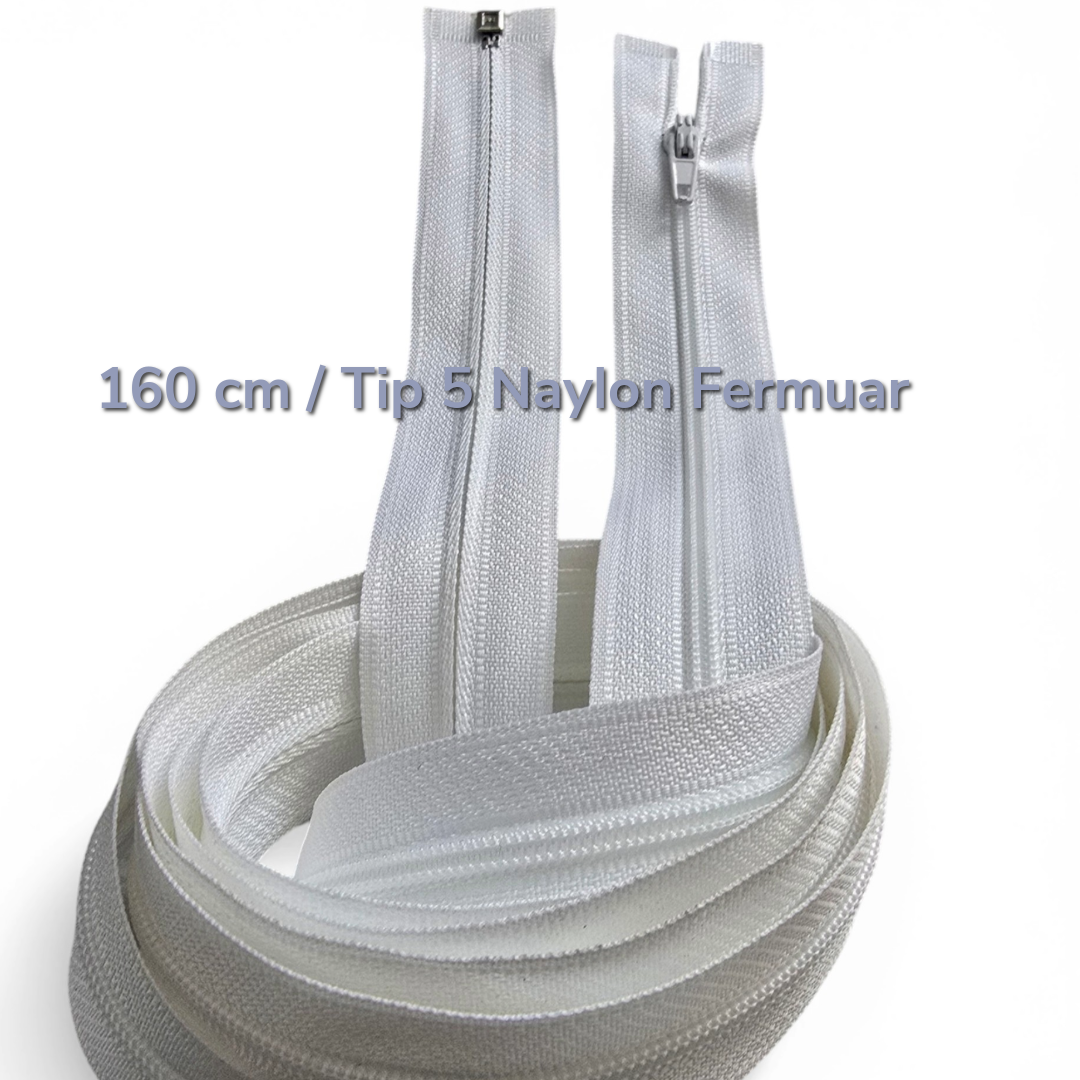 Beyaz 160 cm T5 Açık Uçlu Naylon Fermuar – Uzun Kaban, Kap ve Dış Giyim Fermuarı - Zp00160T5
