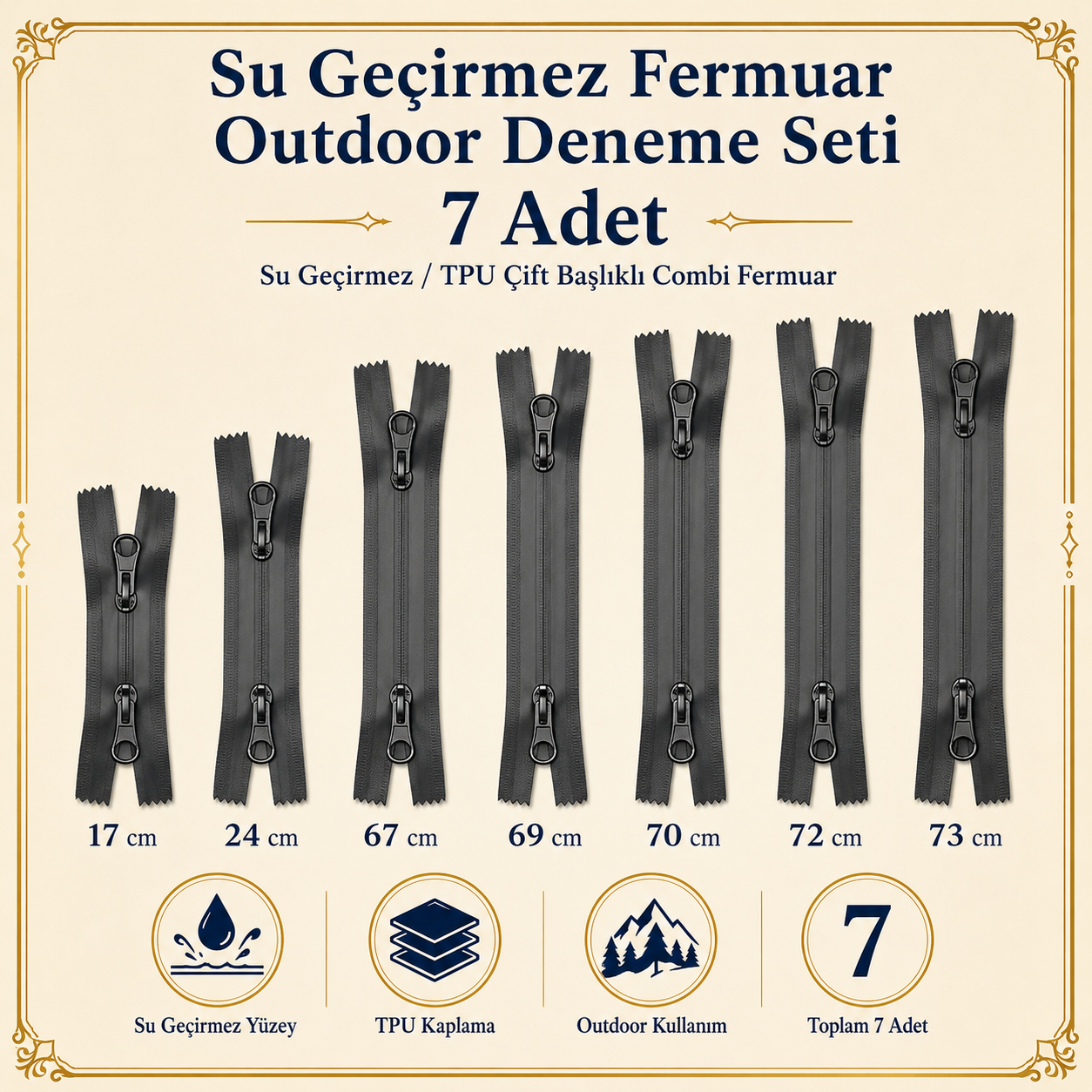 Su Geçirmez 7 Adet Fermuar Seti – Outdoor, Mont, Çanta ve Teknik Tekstil İçin - ST-0004T5