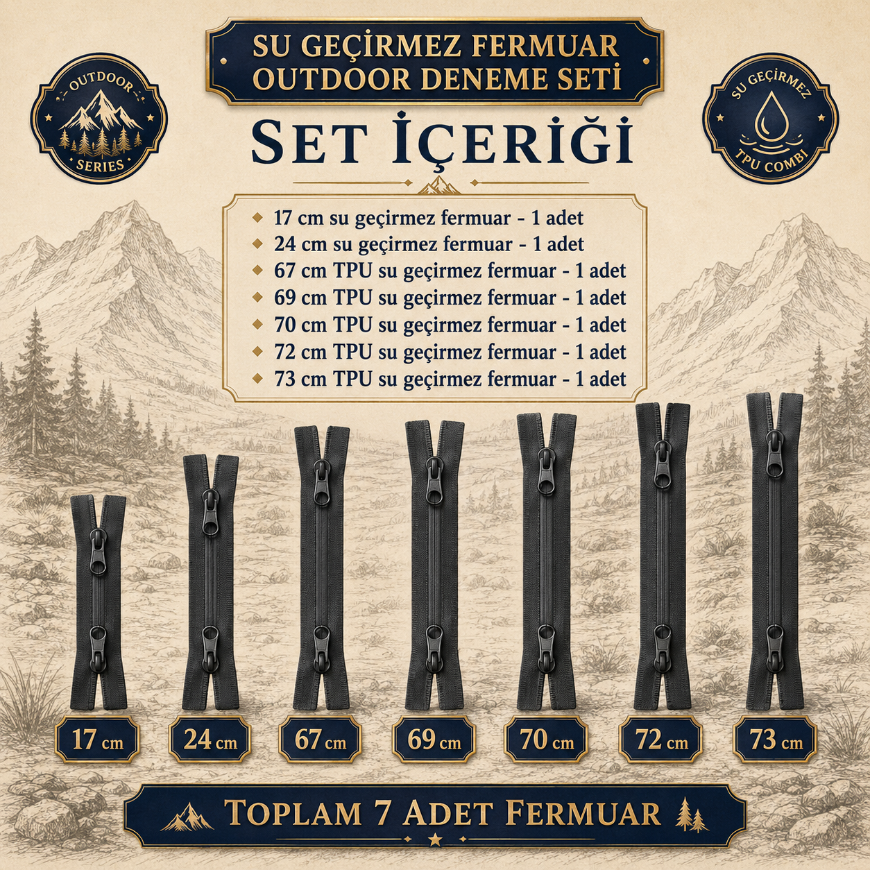 Su Geçirmez 7 Adet Fermuar Seti – Outdoor, Mont, Çanta ve Teknik Tekstil İçin - ST-0004T5