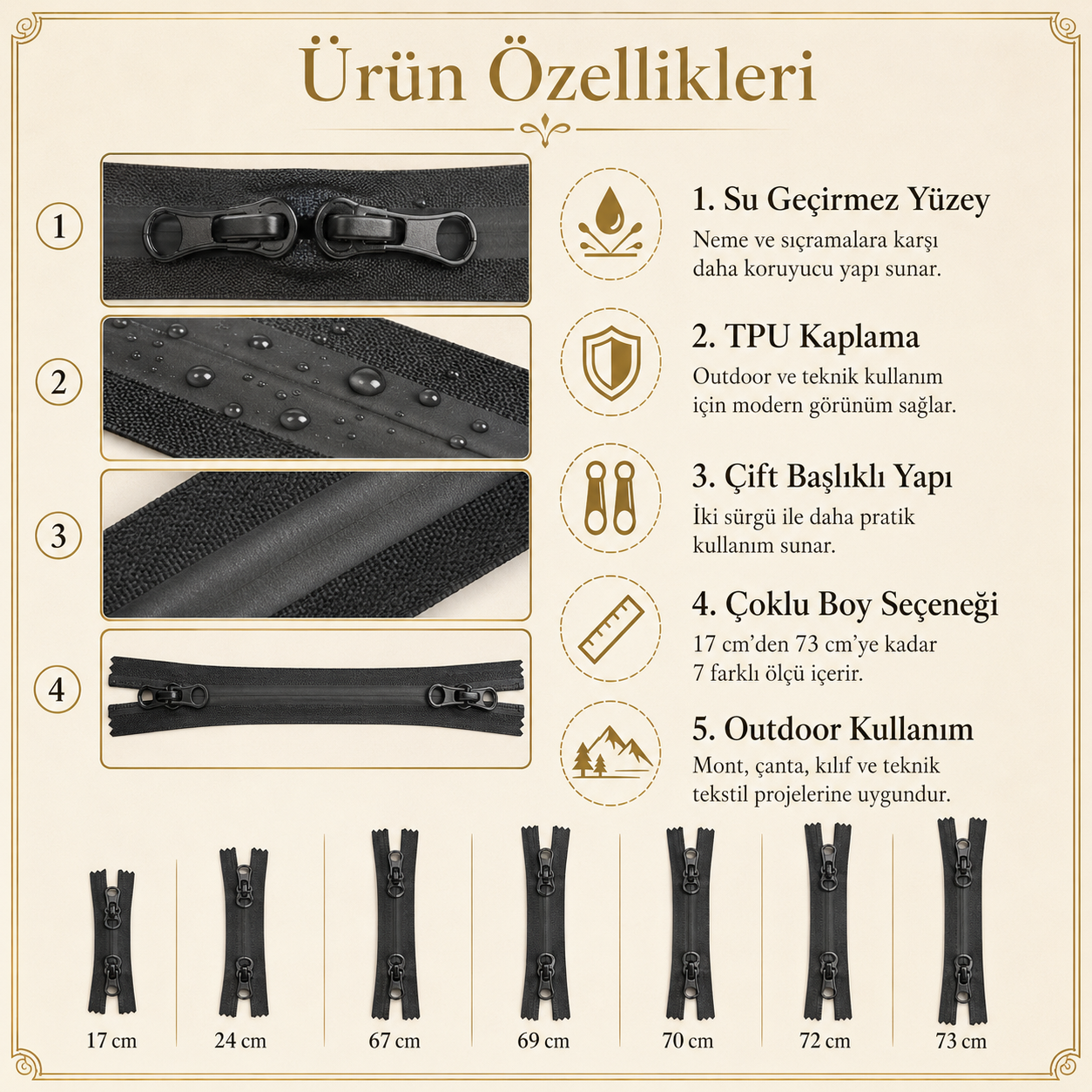Su Geçirmez 7 Adet Fermuar Seti – Outdoor, Mont, Çanta ve Teknik Tekstil İçin - ST-0004T5