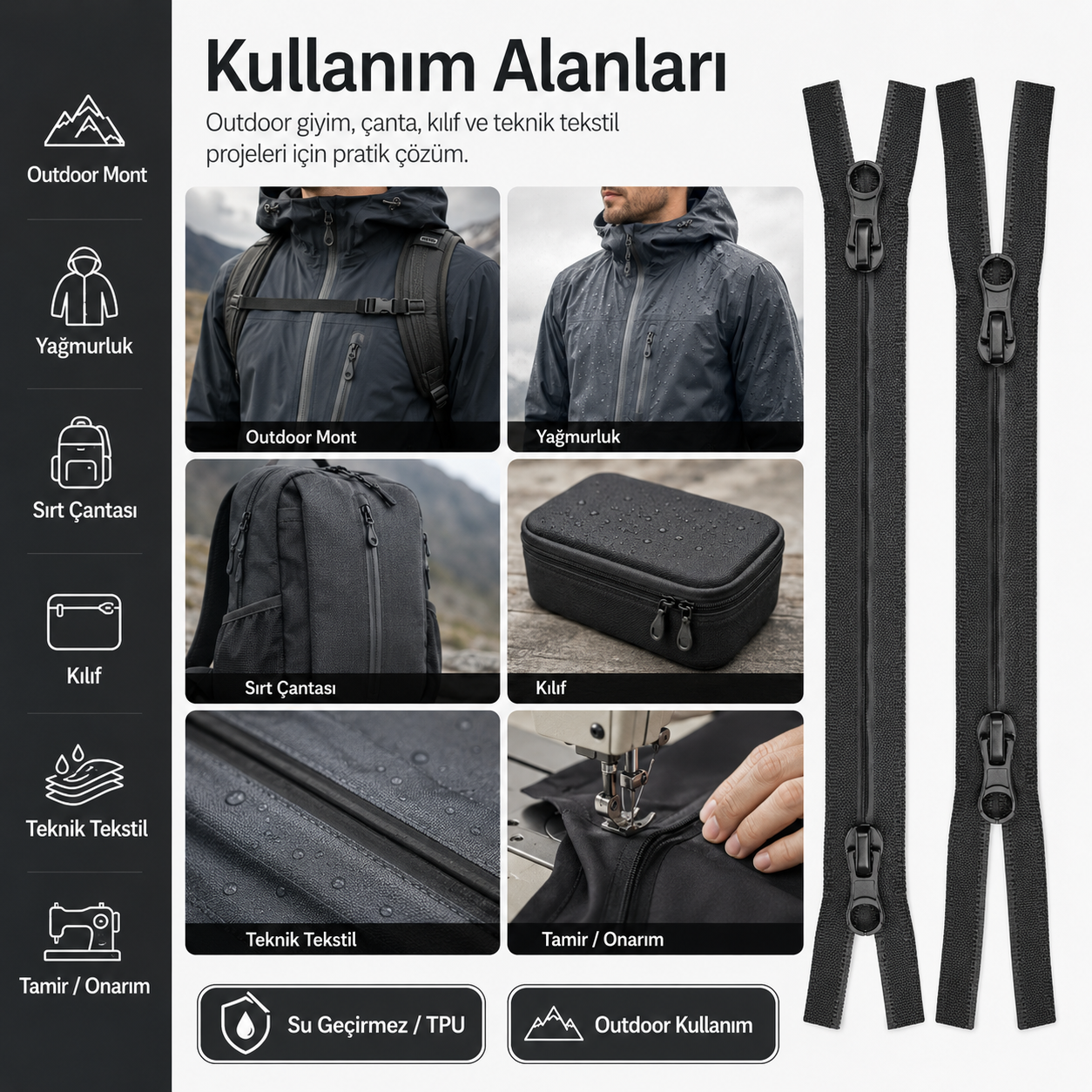 Su Geçirmez 7 Adet Fermuar Seti – Outdoor, Mont, Çanta ve Teknik Tekstil İçin - ST-0004T5
