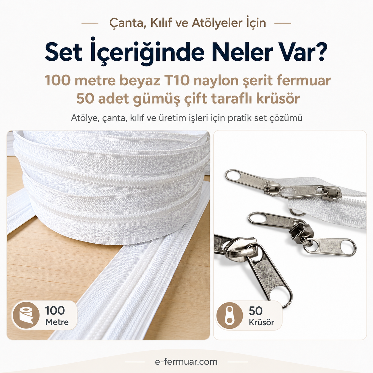 Nylon Tape Zipper Set for Bags, Cases, and Workshops - #5, 100 Metres + 50 Sliders - ST-0009T10-100M50C