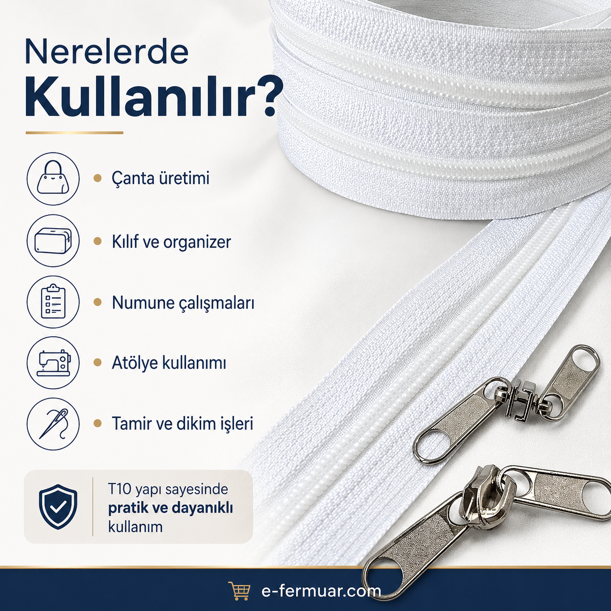 Atölyeler ve Çanta, Kılıf İçin T10 Naylon Şerit Fermuar Seti – 200 Metre + 100 Krüsör- ST-0009T10-200M100C