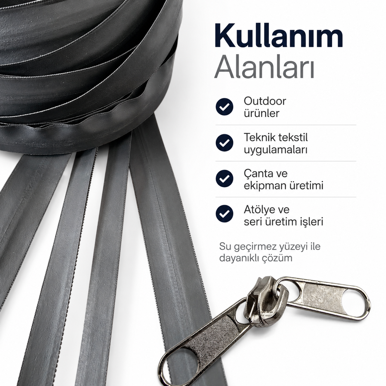Teknik Tekstil ve Outdoor İçin T10 TPU Su Geçirmez Şerit Fermuar Seti – 10 Metre + 10 krüsör- ST-0010