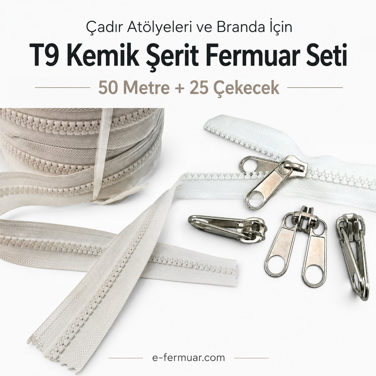 Special #5 molded plastic zipper set for tarp and tent manufacturing.