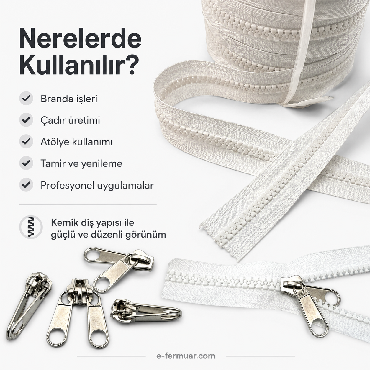 Special #5 molded plastic zipper set for tarp and tent manufacturing.