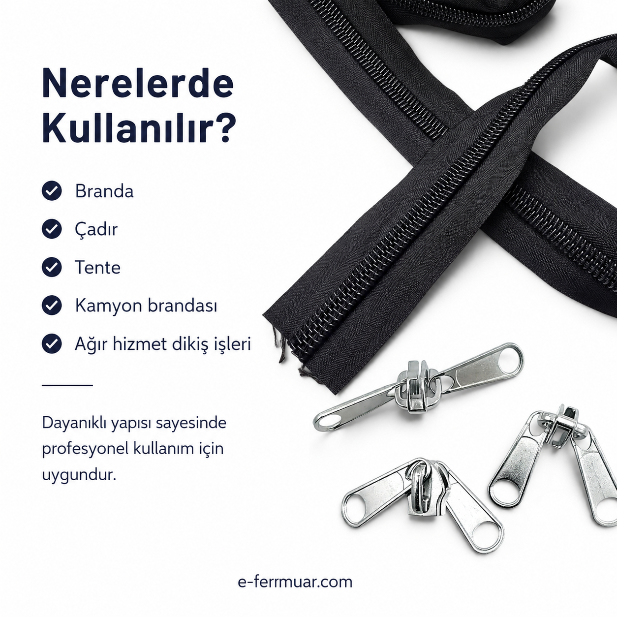 Çadır ve Branda Atölyeleri İçin Tip 20 Naylon Şerit Fermuar Seti – 10 Metre + 10 Kürsör ST-0013