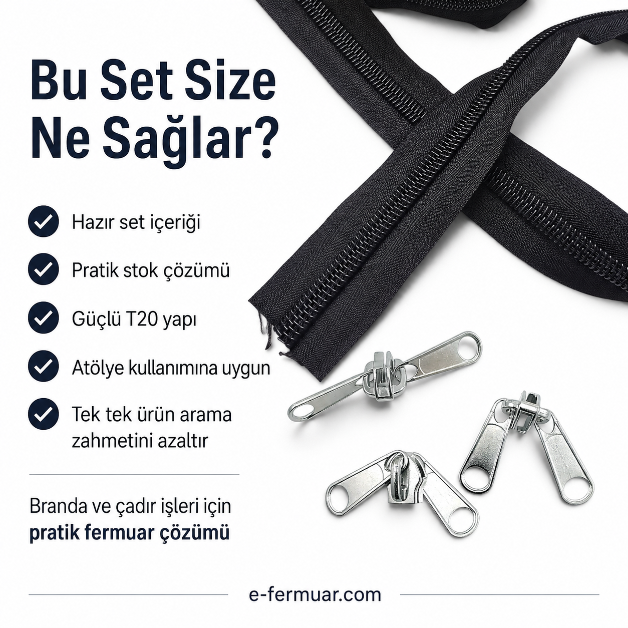 Çadır ve Branda Atölyeleri İçin Tip 20 Naylon Şerit Fermuar Seti – 10 Metre + 10 Kürsör ST-0013