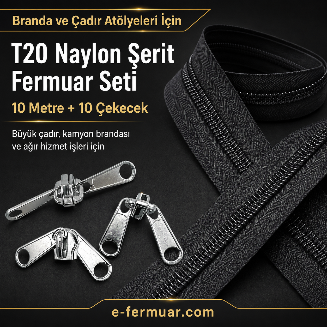 10 metre uzunluğunda dayanıklı T20 naylon fermuar ve 10 adet çekmece içerir.