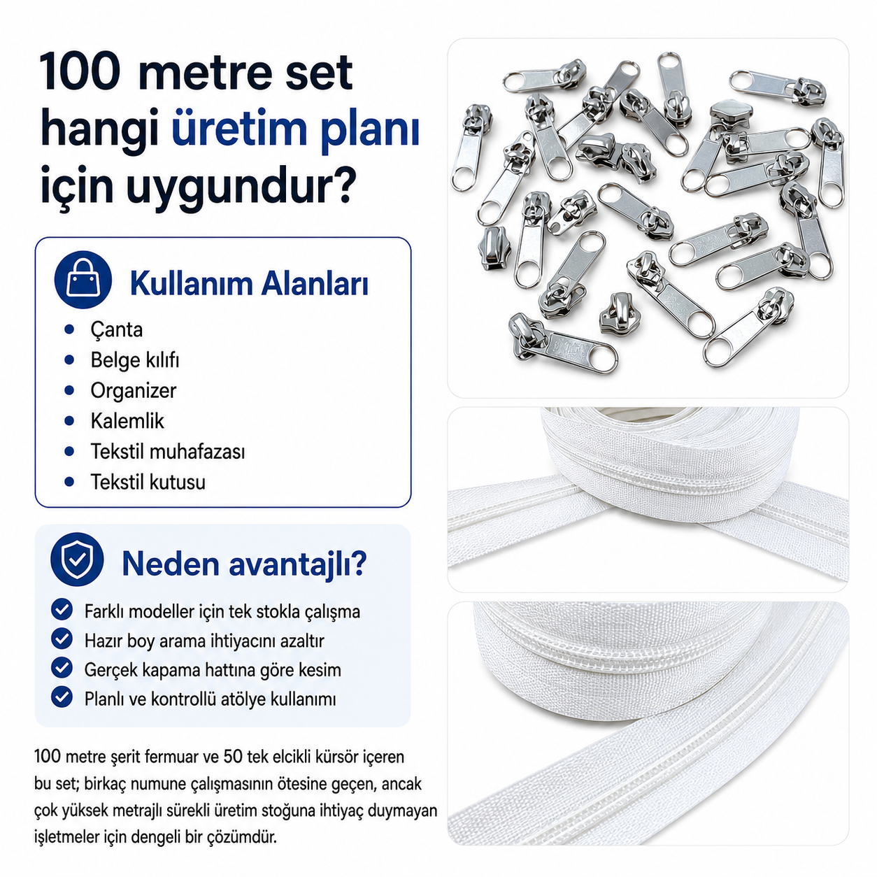 Tip 10 Naylon Şerit Fermuar Üretim Seti – 100 Metre + 50 Tek Elcikli Kürsör ST-T10T-NAYLON-100M50C
