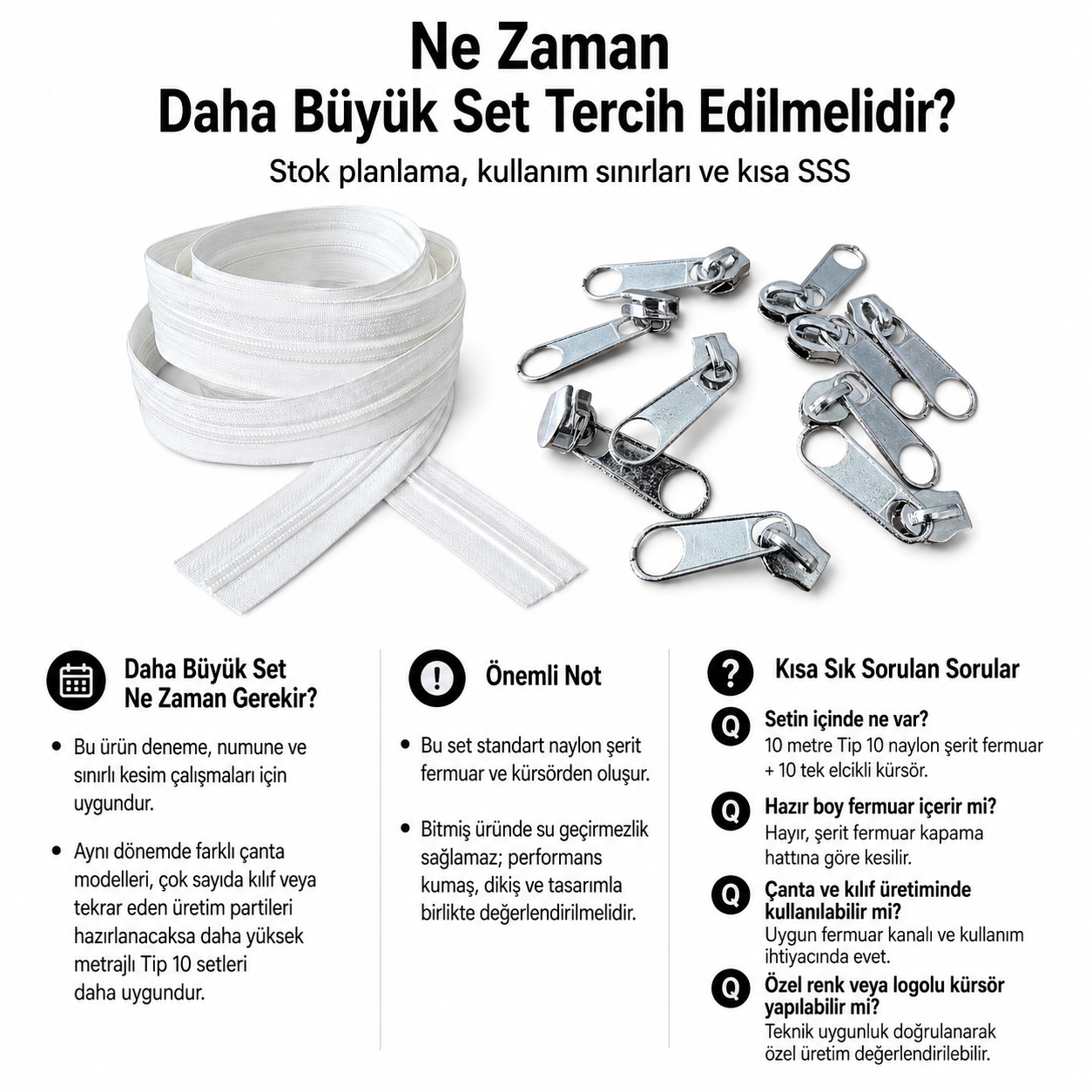 Tip 10 Naylon Şerit Fermuar Başlangıç Seti – 10 Metre + 10 Tek Elcikli Kürsör ST-T10T-NAYLON-10M10C