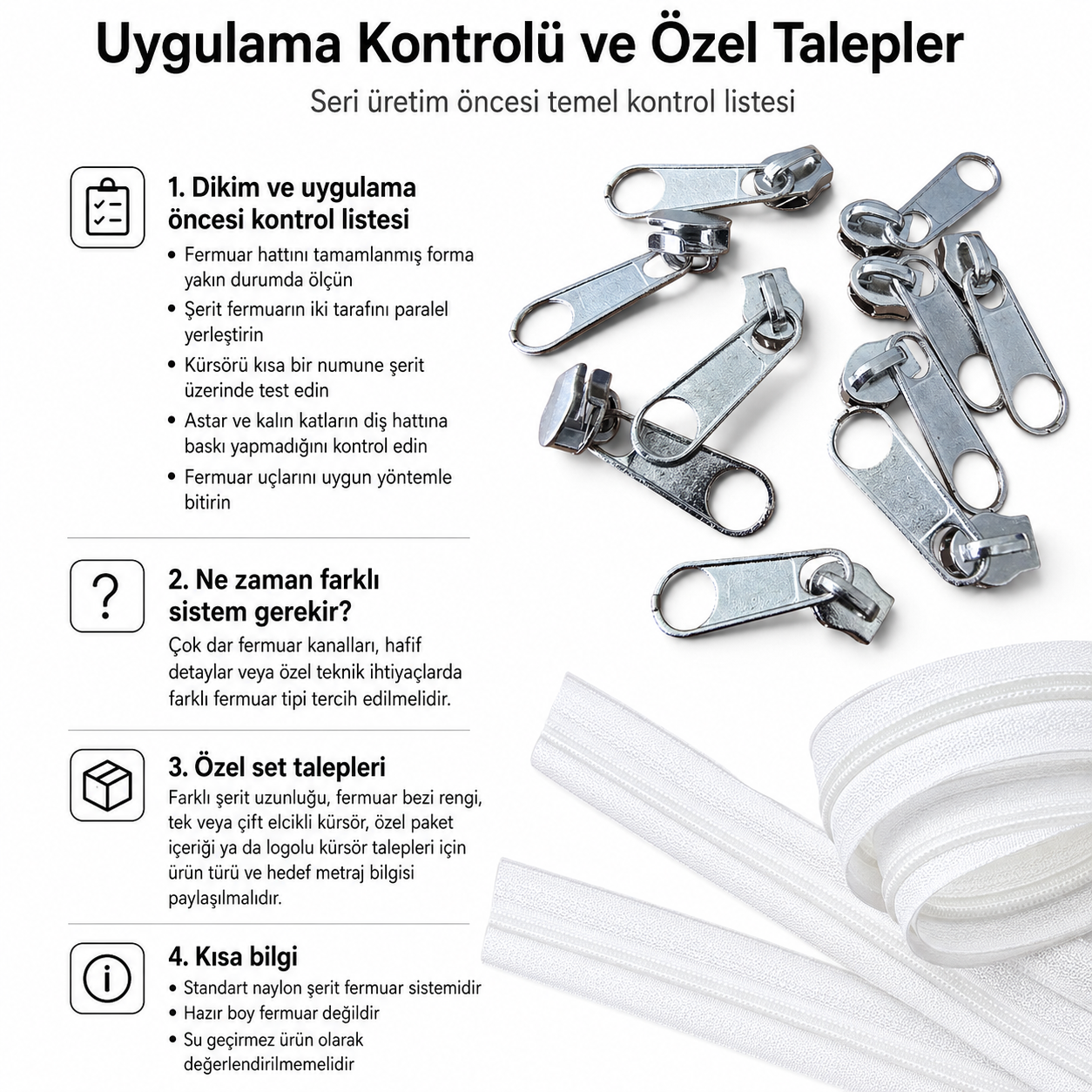 Çanta ve Kılıf Atölyeleri İçin Tip 10 Naylon Şerit Fermuar Üretim Seti – 200 Metre + 100 Tek Elcikli Kürsör ST-T10T-NAYLON-200M100C