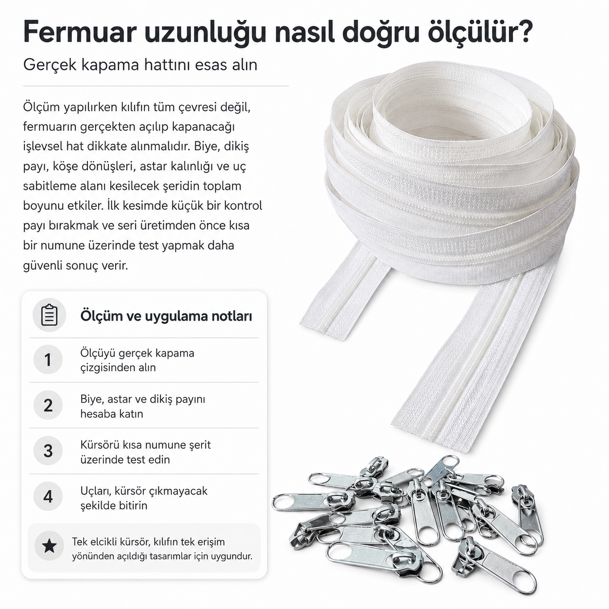 Kırlent, Minder ve Yastık Kılıfları İçin Tip 5 Naylon Şerit Fermuar Seti – 50 Metre + 100 Tek Elcikli Kürsör ST-T5T-NAYLON-50M100K